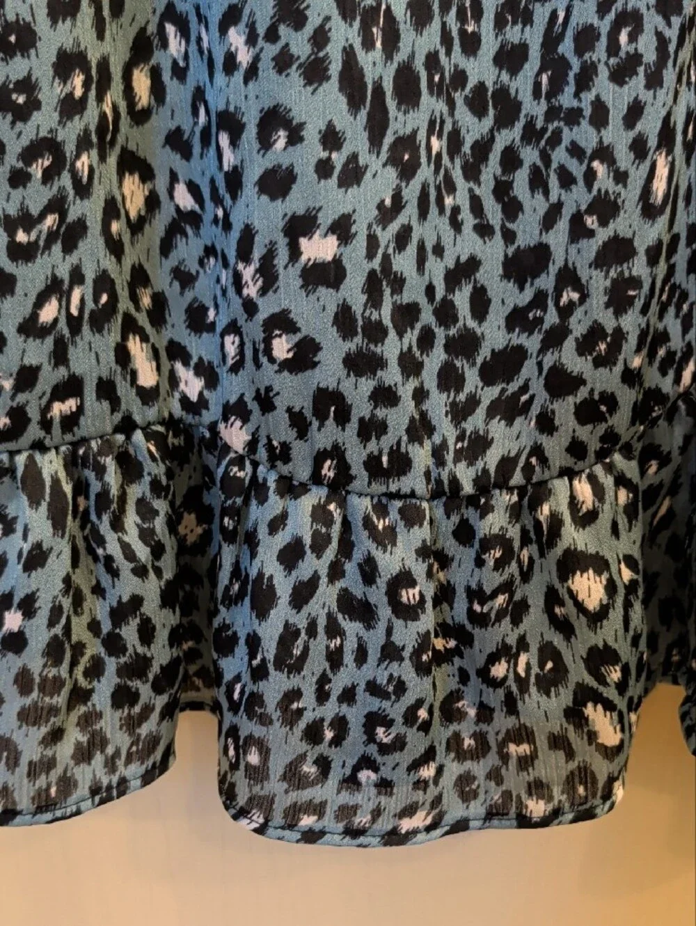 Zara Teal Black Leopard Print Ruffle Button Down Tunic Dress Size S